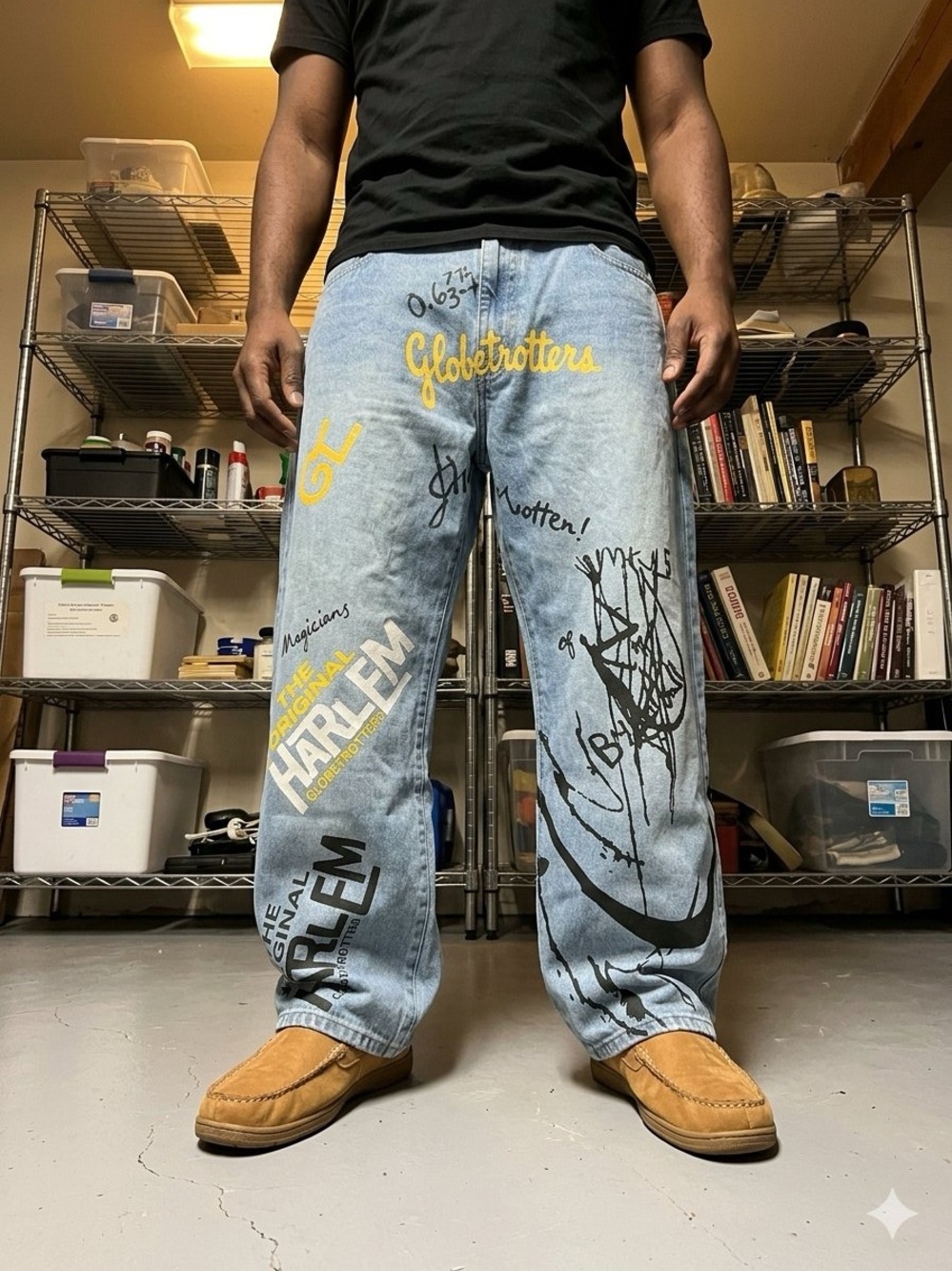FUBU Light Wash Jeans with Yellow & Black Graphics